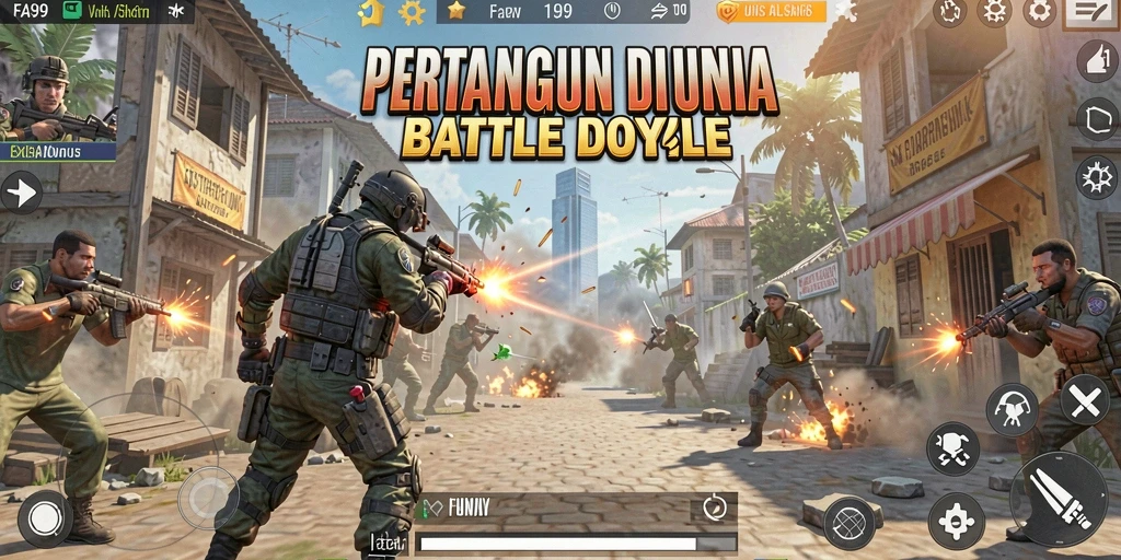Screenshot FA99 menampilkan aksi seru dalam gameplay Battle Royale.