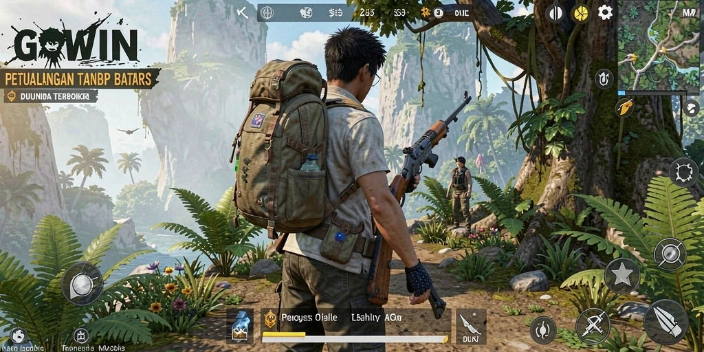 Gameplay GOWIN yang menampilkan eksplorasi dunia terbuka.