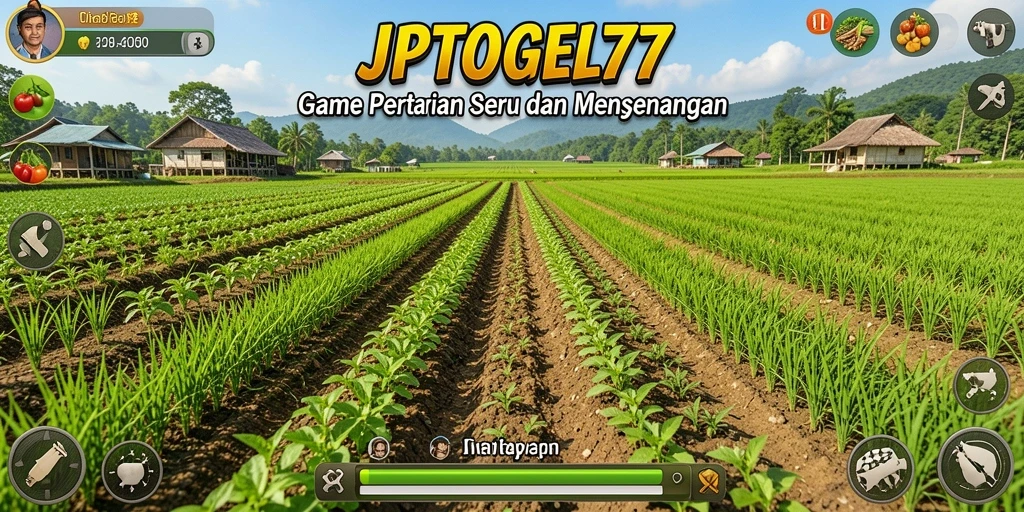 Screenshot gameplay JPTOGEL77 menampilkan pertanian yang indah dan beragam tanaman.