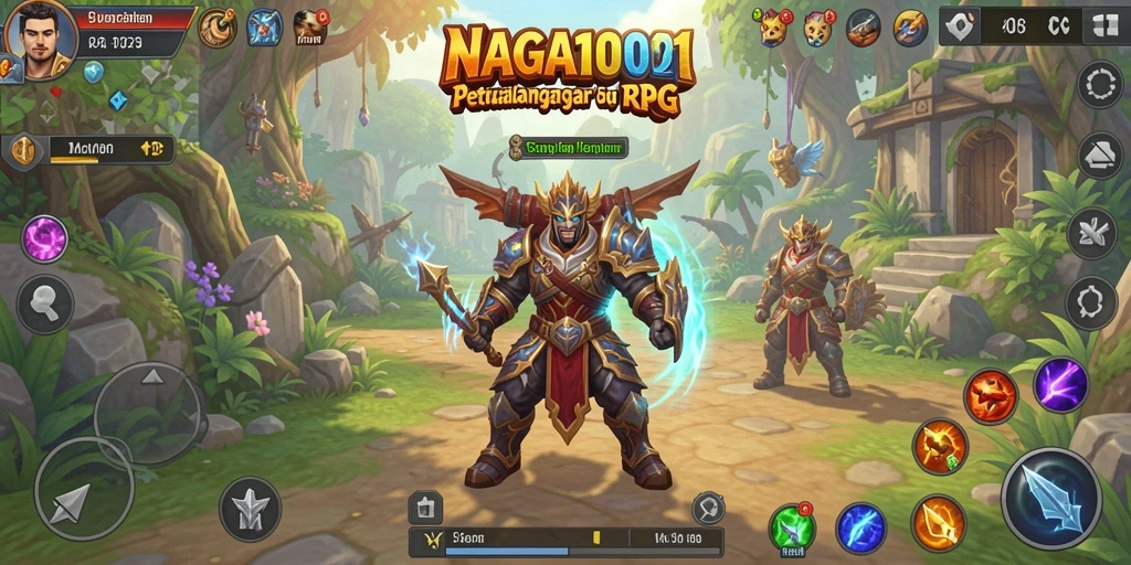 Screenshot gameplay RPG NAGA1001 menampilkan pertarungan penuh aksi.