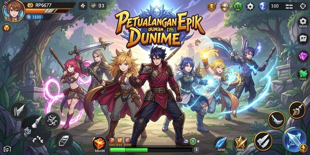 Tampilan gameplay seru dalam RP6677 dengan karakter anime favorit.