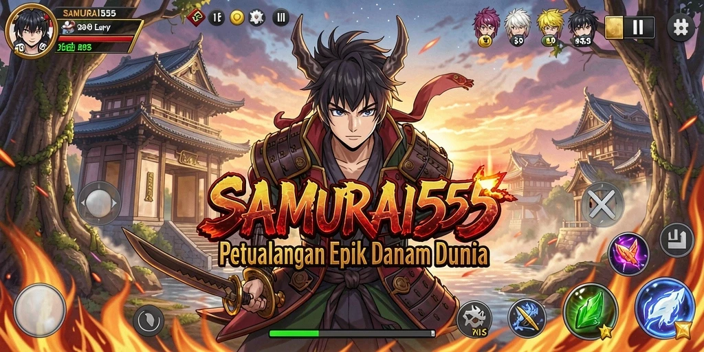Screenshot gameplay SAMURAI555 yang menampilkan aksi samurai yang mendebarkan.