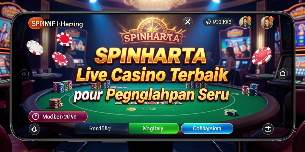 Screenshot gameplay SPINHARTA yang menampilkan dealer langsung di meja kasino.