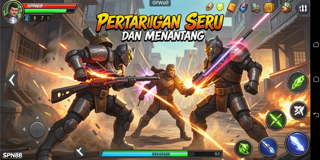Tangkapan layar pertarungan seru di SPN88 dengan karakter unik.