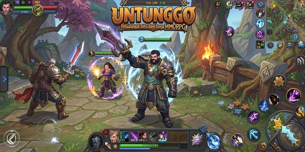 Tangkapan layar gameplay UNTUNGGO menampilkan pertarungan seru dan grafis menawan.