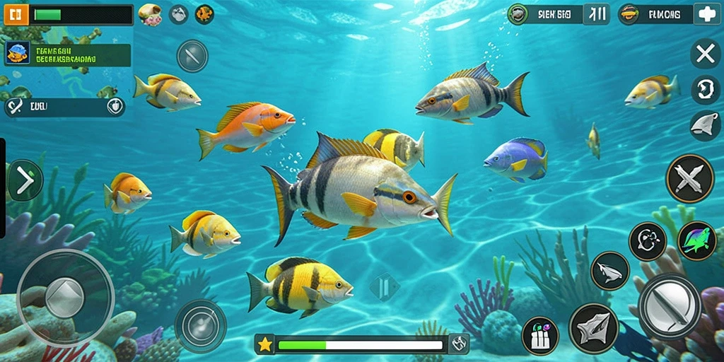 Tampilan gameplay V21 dengan aksi tembak ikan yang seru.