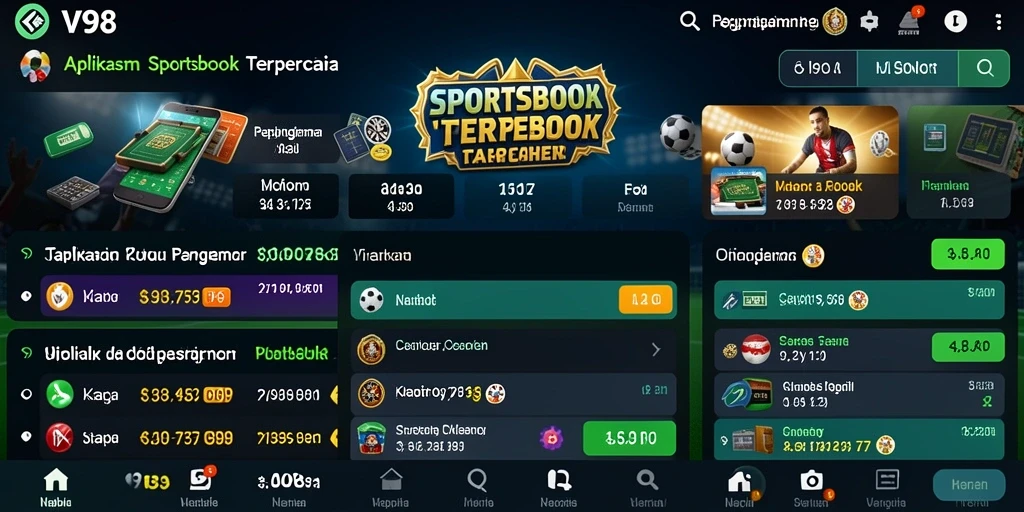 Screenshot utama V98 yang menunjukkan tampilan taruhan olahraga.